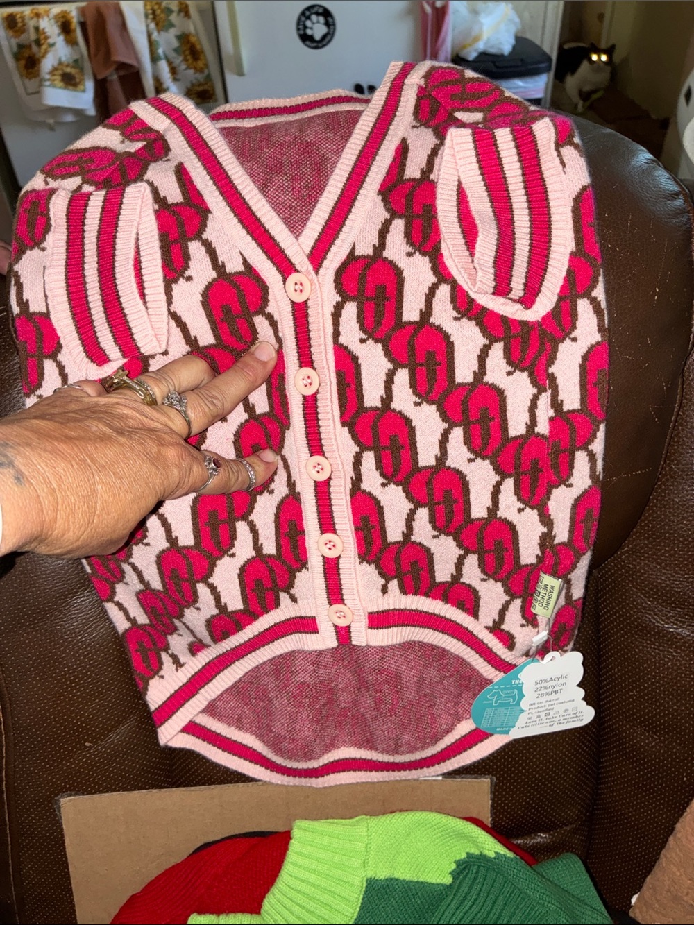 Pink & Fuchsia Patterned V-Neck Cardigan Sweater